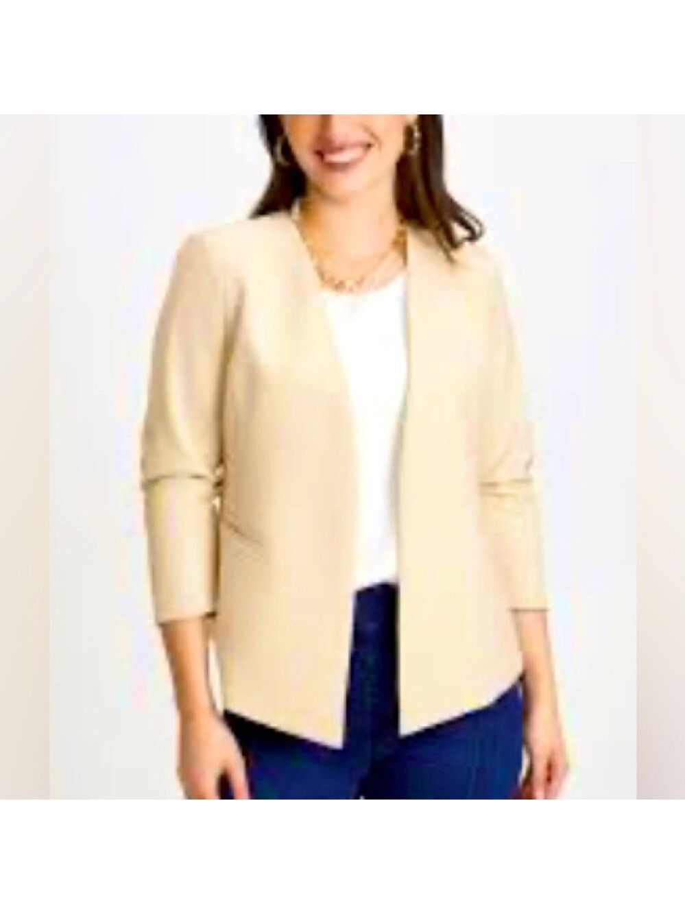 Vintage Long collarless jacket in soft yellow